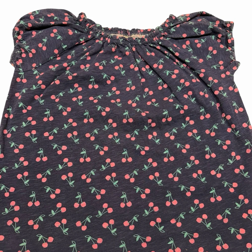 OshKosh B’gosh Girls Size 10/12 Cherry‎ Print Shirt Navy Pink Cotton Top Spring
